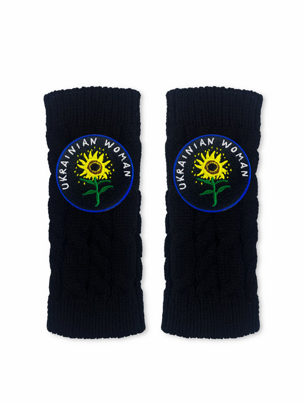 Ukrainian Woman Sunflower Black Gloves
