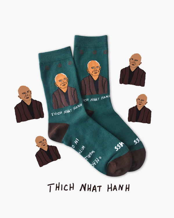 Thich Nhat Hanh Dark Green Crew Socks