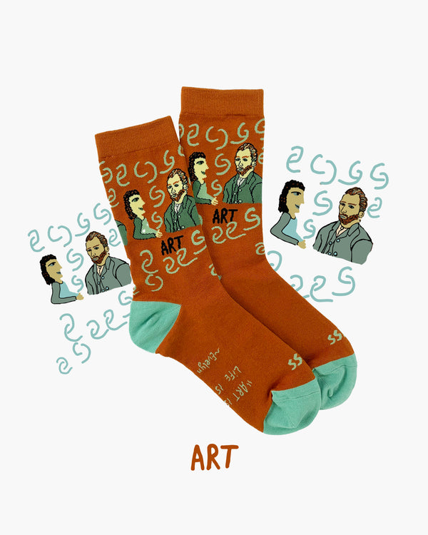 Art Vincent van Gogh Brown Crew Socks