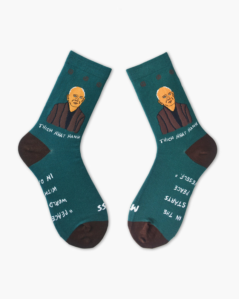 Thich Nhat Hanh Dark Green Crew Socks